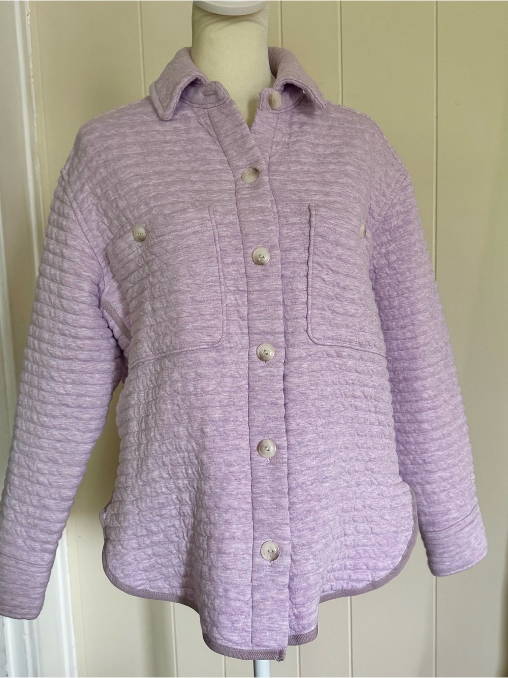 Everlane Lavender Quilted Button Collared Women's Shirt Jacket Pockets Size XS